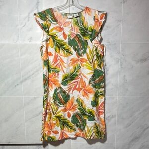 Nicole Miller Linen Dress Tropical Ruffle Sleeve Size S